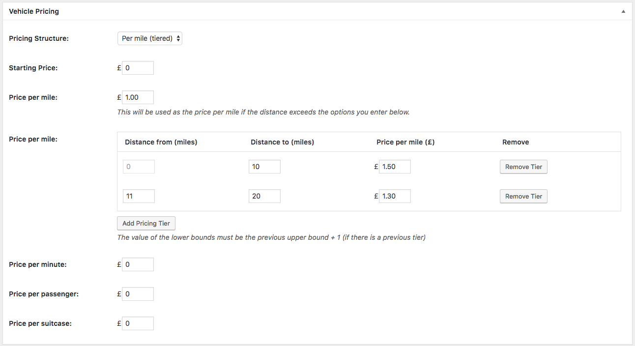 Tiered pricing example table