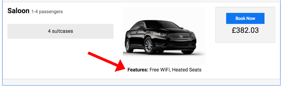 Vehicle features booking form