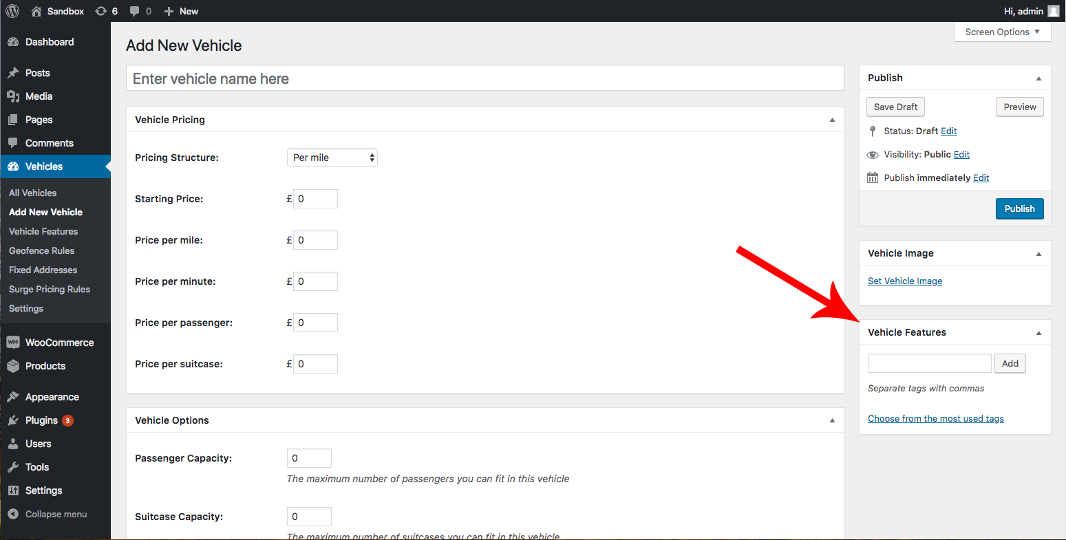 Edit vehicle page - vehicle features